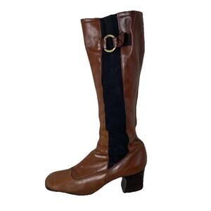 RARE VTG 60s 70s Brown Leather Tall Go Go Boots Carnaby St England Women Sz 6